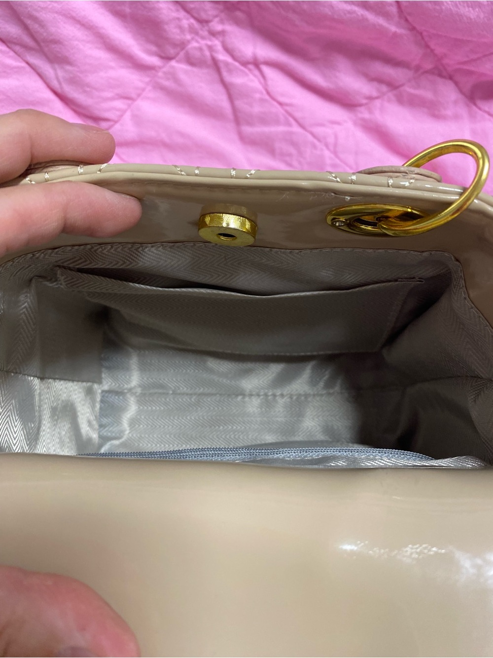 Beige Quilted Women's Top-Handle Bag - Picture 9 of 11